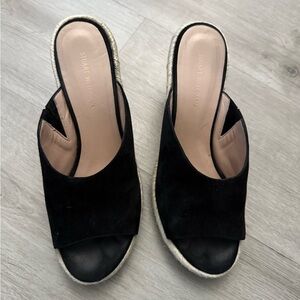 Stuart Weitzman Black Suede Espadrille Slides